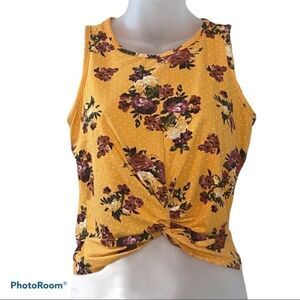 First Love Yellow Floral Print Twist Front Tank